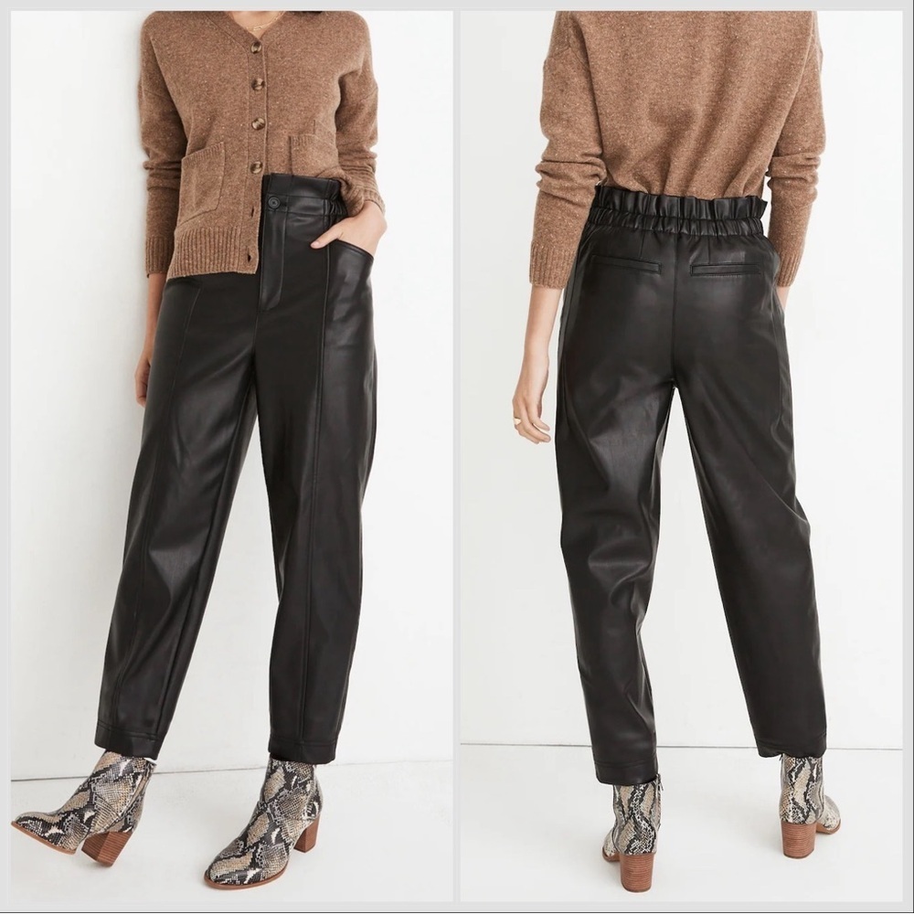 Madewell Black Vegan Leather Pull-On Paperbag Pants Sz 6